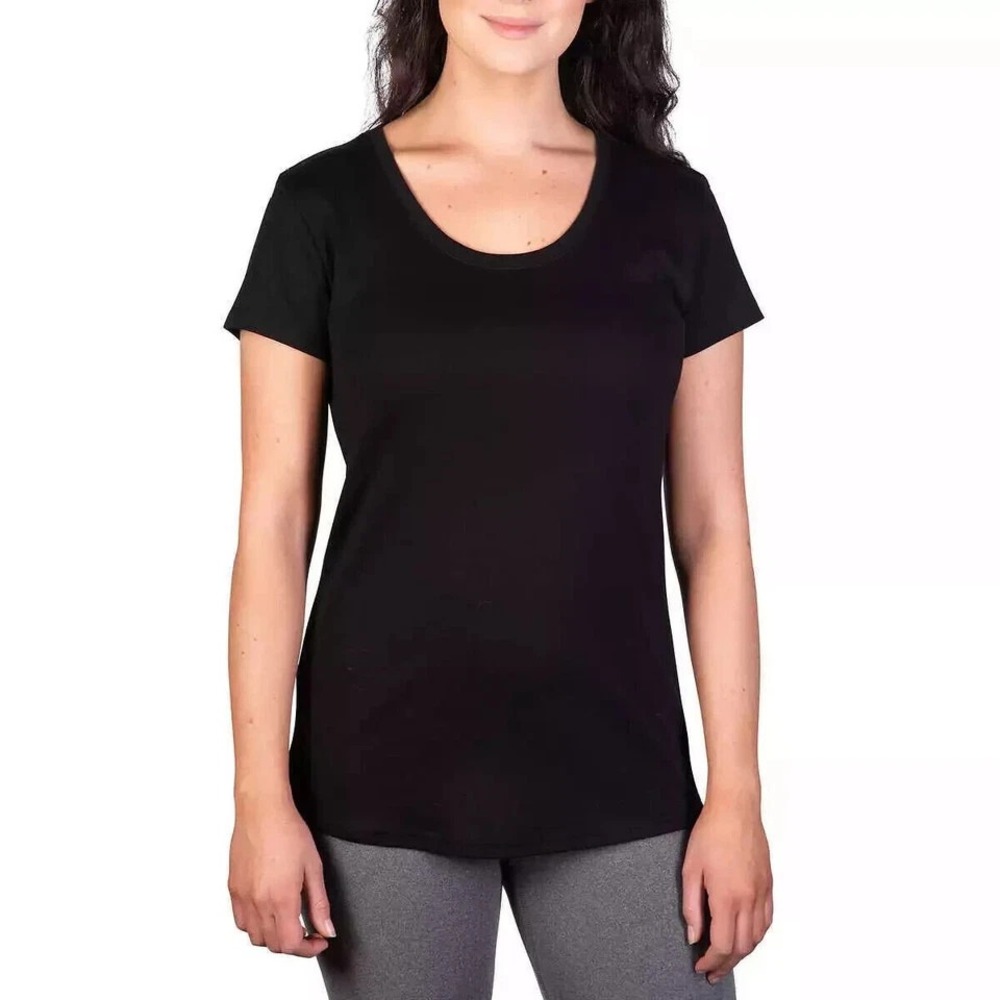 Kirkland Signature Ladies' Scoop Neck Pima Cotton Tee, Black, Size Medium, New